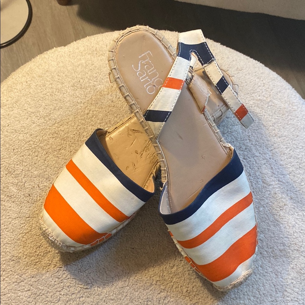 EUC Franco Sarto Orange and White Striped Espadrilles 2 inch Platforms Size 8.5M